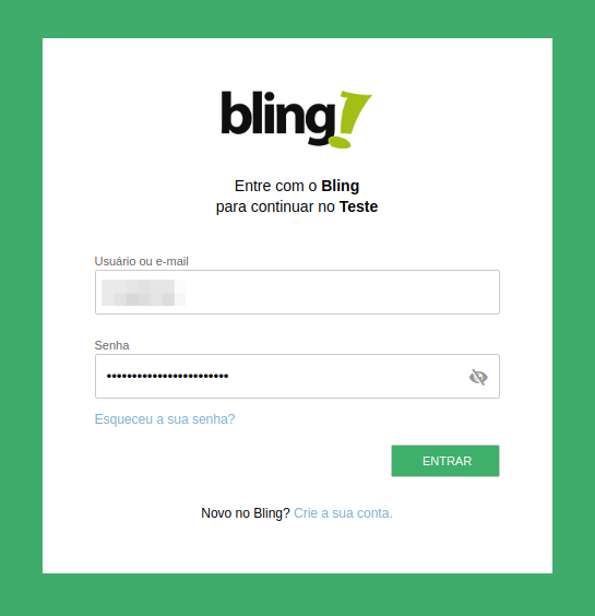 Tela de login do Bling