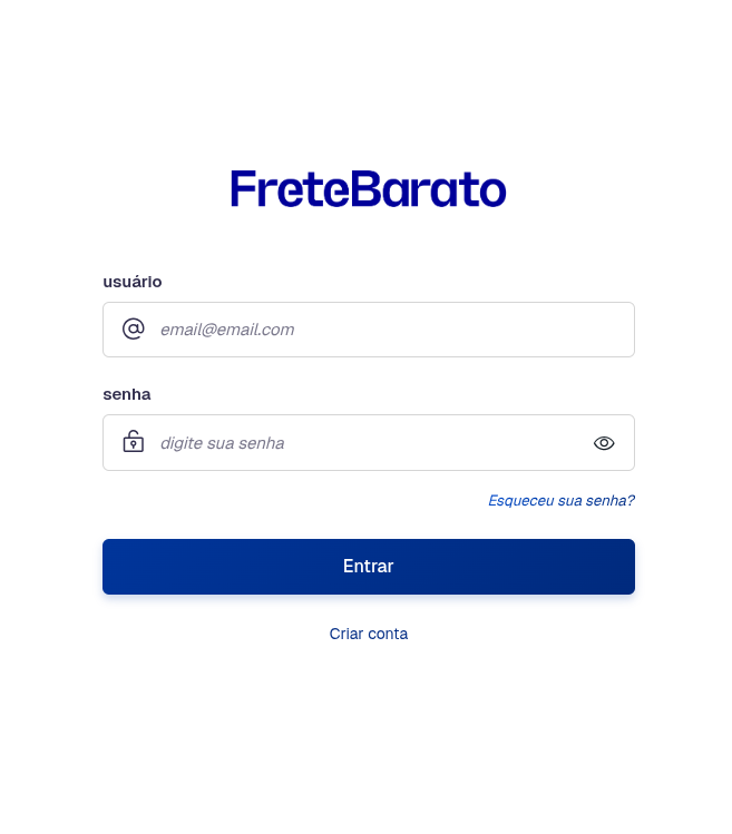 Tela de login da Frete Barato