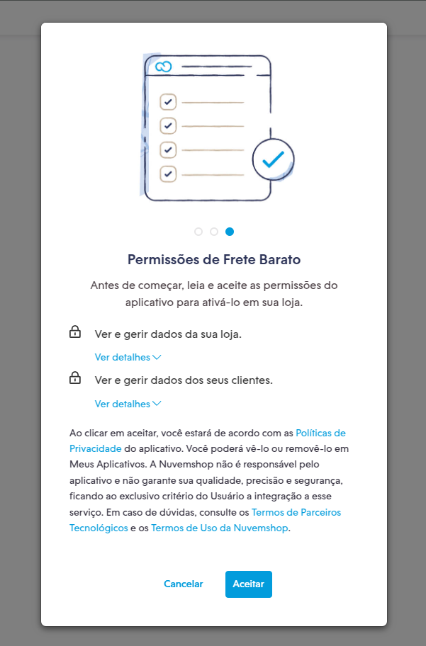 Tela para autorizar o aplicativo na Nuvemshop