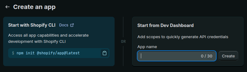 Criar aplicativo no Shopify